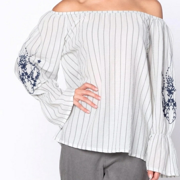 XCVI Striped Off the Shoulder Top - Picture 2 of 10